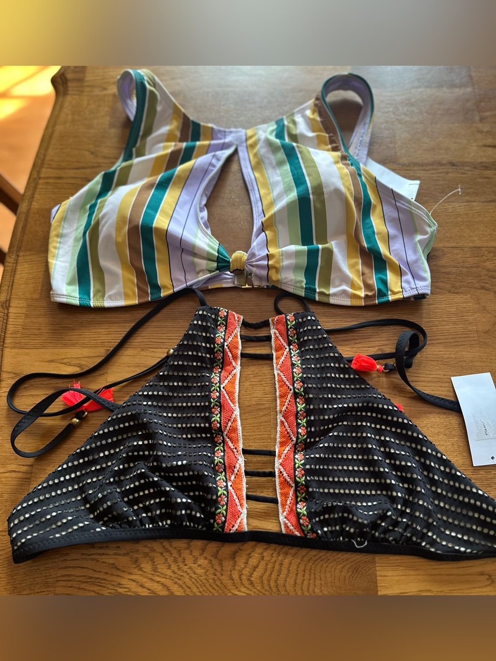 2 New Swim Tops! Stripe Top Has store reticket tag! Black top NWT missing pads!